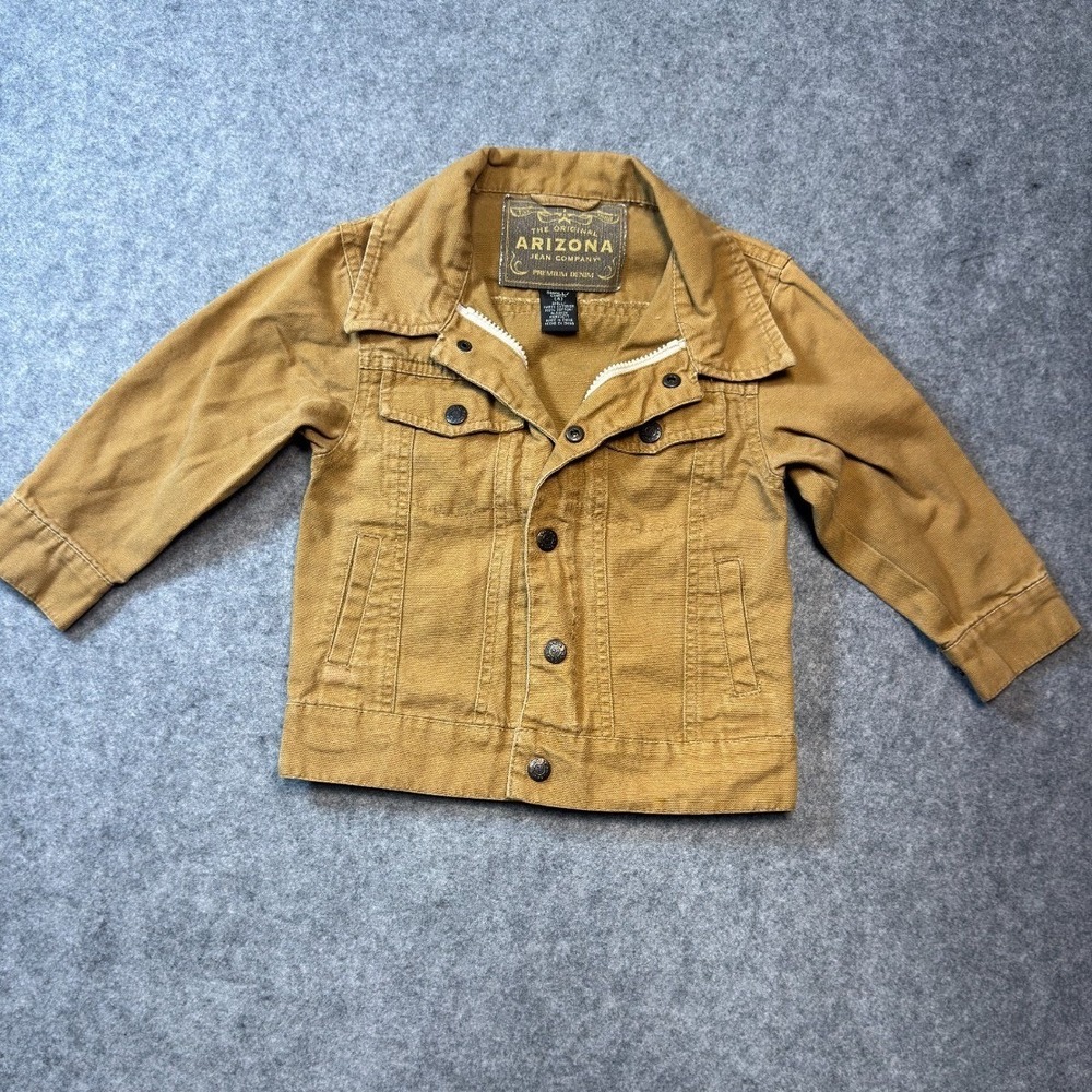 Arizona Jean Company Trucker Jacket Boys Small Tan Cotton Denim Button Front